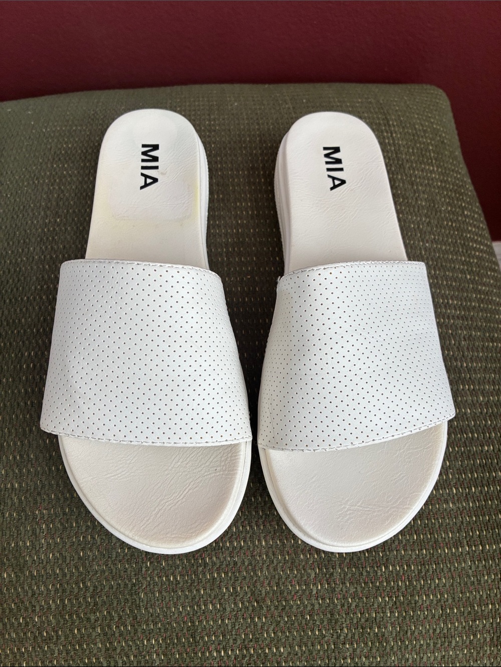 MIA White Perforated Slide Sandals